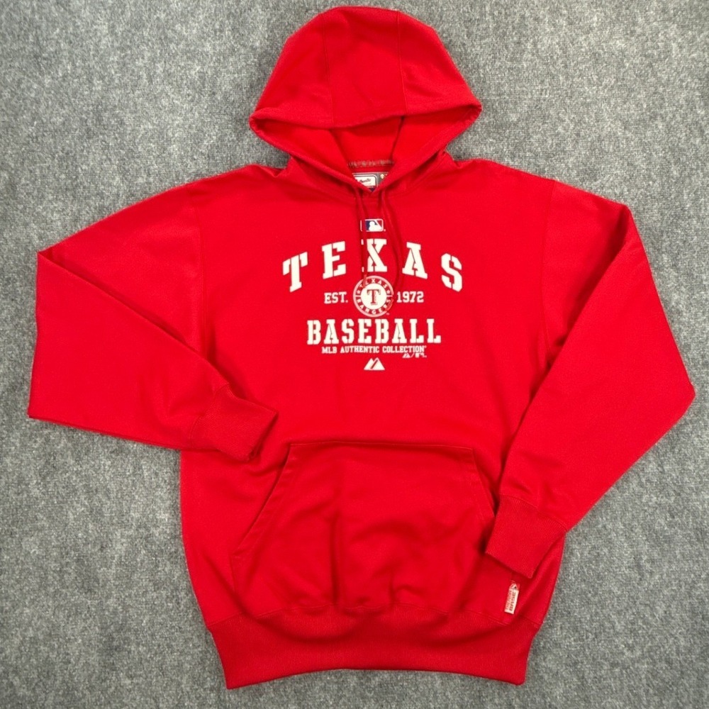 Majestic Texas Rangers Therma Base Hoodie Mens M Red MLB Authentic Collection